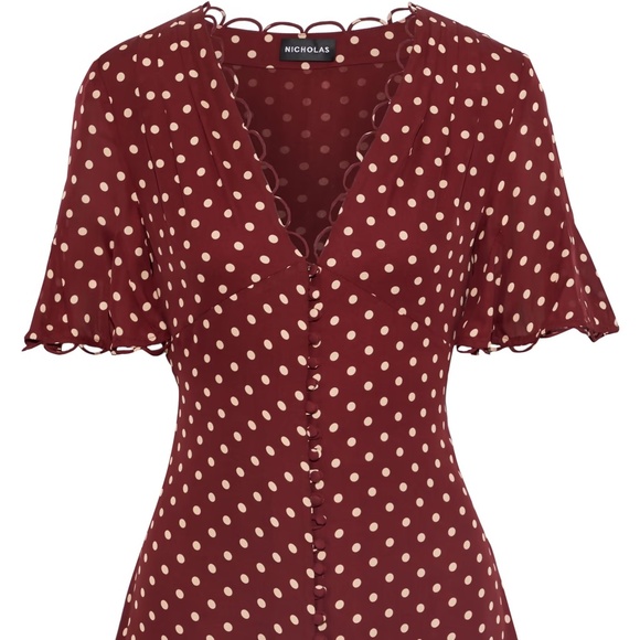 Nicholas Polka Dot Godet Button Front Dress Size 12 - Picture 3 of 11